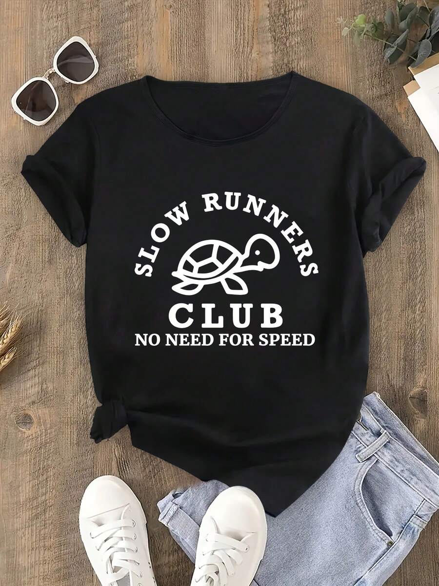 Camiseta de verano suelta y suave Turtle - Negro - Ver 1
