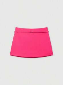 Falda pantalón negra de unicolor minimalista para uso casual, oficina y viajes, con hebilla y cinturón, para verano - Rosa Fucsia - Ver 6