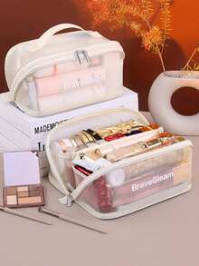 New Transparent Mesh Cosmetic Bag, Large Capacity Pillow Bag, Multifunctional Toiletry Organizer Pouch - Multicolor - View 5
