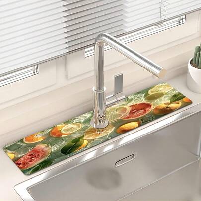 1pc Fruit-Style Diatom Mud Decorative Non-Slip Silicone Faucet Drain Pad, Kitchen Drain Pad, Suitable For Bathroom And Kitchen Faucet Protection And Decoration.