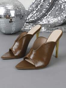 Fashionable High Heel Pointed Toe Slip-On Sandals, Spring/Summer - Khaki - View 15