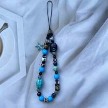 Colgante de gato de ojos azules negros y estrella de mar, correa para teléfono, cadena de muñeca, correa para cámara CCD de nicho, llavero, decoración de bolso - Negro - Ver 5