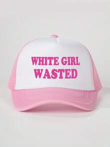 1pc Men's Printed "WHITE GIRL" Sponge Mesh Baseball Cap, Adjustable Outdoor Sports Trucker Hat, Suitable For Spring/Autumn Travel, Beach, Party - Letter - View 11