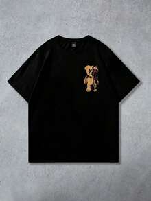 Manfinity Roughcore Hombres Camiseta con estampado de oso y letra - Negro - Ver 2