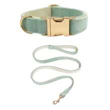 2pcs Set, New Velvet Zinc Alloy Buckle Collar + Leash Suit, Suitable For Large, Medium And Small Pet Dogs, Soft And Comfortable, Durable Zinc Alloy Buckle, Gold Plated, More Sturdy Than Plastic Buckle, Easy To Tighten And Quick Release, Holiday Birthday Gift (Due To Fabric Batch Difference, Slight Color Difference, Random Delivery) - Multicolor - View 41