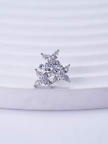 1 pieza Elegante Orejera con Circonita con Forma de Estrella, Diseño de Nicho Elegante, Estilo Elegante para Ir al Trabajo - Plateado - Ver 3