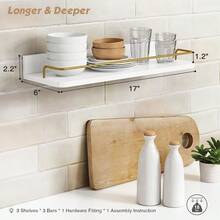 Gold Floating Shelves For Wall Decor Set Of 3, Bathroom Shelves Over Toilet, Modern Display Wall Shelf With Guard Rail For Living Room Bedroom Organizers And Storage - White And Gold - Trắng và Vàng - Xem 4