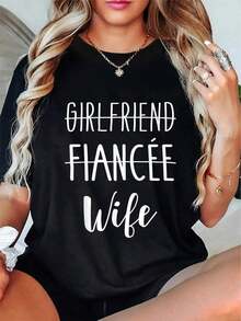 Camiseta Casual 100% Algodón para Novia, Esposa o Fiancita, para Boda y Luna de Miel, Playeras de Mujer - Negro - Ver 5