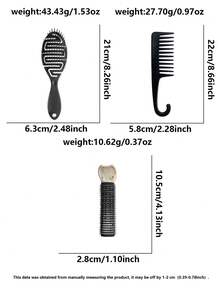 Set de 4 piezas de peine negro y pinza para flequillo, pinza sin costuras de corona alta, peine esponjoso, peine curvo grande portátil, combo de herramientas esenciales para el peinado - Negro - Ver 2