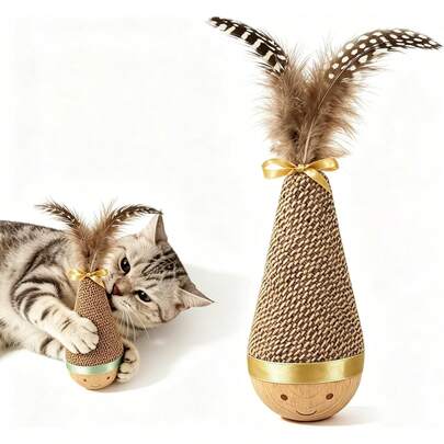 Roly-Poly Teaser Wand, Funny Interactive Cat Toy,Chew-Resistant Puzzle Ball, Suitable For Cats Home Alone To Relieve Loneliness, Anxiety And Destructive Behavior