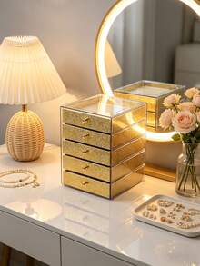 1pc, 5/1 Layer, Printed Acrylic, Jewelry Box, Multi-Layer, Large Capacity, Drawer Style, Accessories, Storage Box - Multicolor - View 1