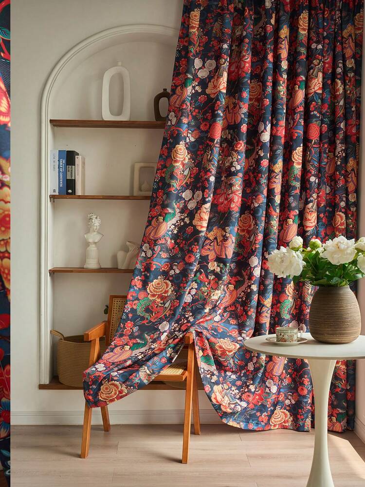 1 rèm cửa cản sáng phong cách Bohemian cổ điển phương Đông mới, họa tiết hoa và khỉ, thiết kế độc đáo, kiểu treo 3 trong 1, phù hợp cho biệt thự, ban công, phòng khách, phòng ngủ, trọng lượng 230gsm. - 1PC - Xem 9