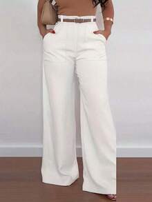 Pantalones casuales de pierna recta y cintura alta de moda para mujer, primavera - Blanco - Ver 3