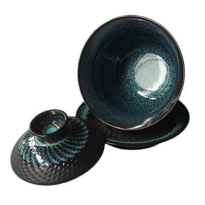 Aplicación de té Kung Fu, material cerámico, color sancai, acabado esmaltado al horno e incluye tapa
