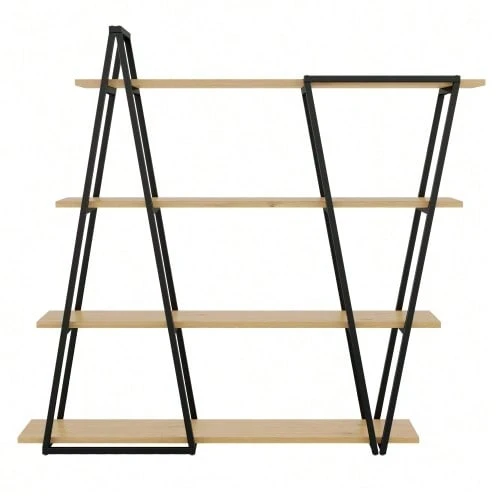 158*35*166 cm Geometrisches Stehregal – Bücherregal / Offenes Metallregal mit 25 mm Verdickt MDF-Holzböden, Dreiecksdesign, für Wohnzimmer, Küche & Arbeitszimmer,Regal - Bücherregal - Schwarz - Übersicht 1