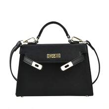 Women's Multi-Color Elegant Textured Zipper Shoulder Bag – Structured Vegan Leather Top Handle Purse With Gold Lock Closure, Adjustable Strap, And Spacious Capacity For Everyday Use - 黑色 - 查看 3