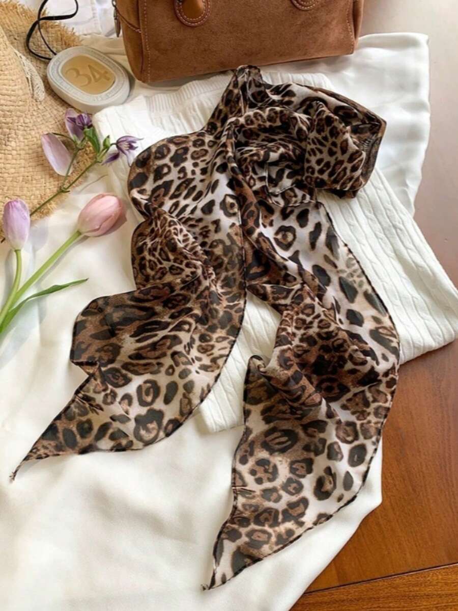 Khăn choàng cổ nữ họa tiết da báo nhẹ, mềm mại như lụa, đa năng như băng đô và phụ kiện, thích hợp cho trang phục thường ngày. - Cà phê nâu - Xem 1