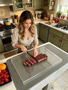 Tábua de corte de cozinha quadrada de acrílico da moda, ferramenta essencial para chef, tábua de cozinha de alta qualidade e alto valor estético para cortar carne, vegetais, frutas, à prova de humidade e resistente ao bolor, branco, preto, transparente, tábua de proteção de bancada com borda - Multicolorido - Ver 4
