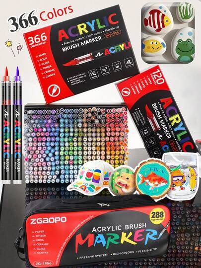 366 Colors Acrylic Marker Pens, Student Opaque Overlapping Watercolor Brush Pens, Graffiti Pens, High-Quality Art Student DIY Color Painting Brush, Acrylic Felt, Felt Coloring, Alcohol Markers, Art Supplies Suitable For Canvas, Rock Painting, Wood, Glass, Ceramic, Textile Painting, DIY Crafts, Back To School Supplies