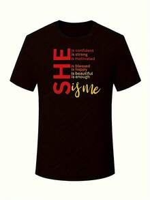 Camiseta estampada de cuello redondo en talla grande - Negro - Ver 2