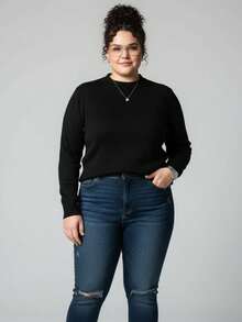 Vivi Women's Plus Size Wool Sweater For Cold Weather, Basic Knit, Long Sleeve - 黑色 - 查看 2