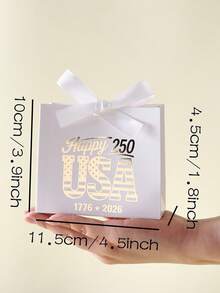 250th Independence Day Happy USA Foil Gift Bag, American National Day Party Souvenir Box, July 4th Holiday Decor Red Blue White Paper Bag, Summer Celebration Favor Packaging With Bow Design, Patriotic Metallic Feel Party Supplies - View 5