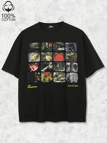 Tiny Spark Vintage Patchwork Rock Style Graphic Black T-Shirt, Street Fashion - Black - View 1