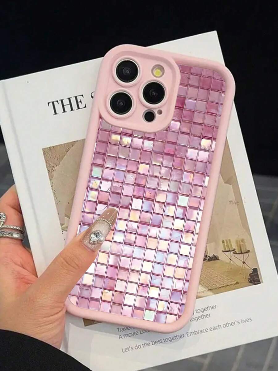 Capa para celular com estampa xadrez em ágata rosa brilhante, compatível com iPhone 17, 17 Pro, 17 Air, 17 Pro Max, 11, 11 Pro, 11 Pro Max, 12, 12 Pro, 12 Pro Max, 13, 13 Pro, 13 Pro Max, 14, 14 Pro, 14 Plus, 14 Pro Max, 15, 15 Pro, 15 Plus, 16, 16 Pro, 16 Pro Max e 16 Plus. - Preto - Ver 1