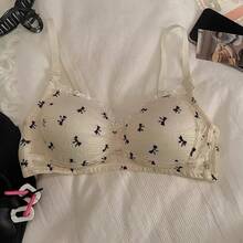 Ropa interior con pajarita dulce, busto pequeño para mujer, sin anillo de acero, burbuja de encaje, sujetador antiflacidez de estilo japonés, fino y transpirable - Blanco - Ver 7