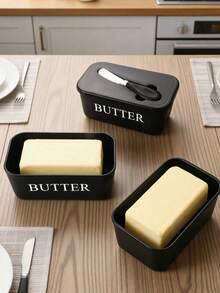 1pc Plastic Butter Dish With Butter Knife And Lid, Butter Storage Container For Kitchen Baking And Gifting, Sealed Butter Holder To Cover Countertop Or Refrigerator, Dishwasher,Gifts For Friends, Gifts For Girlfriends, Gifts For Family Members - Multicolor - View 3