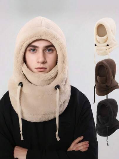 1pc Solid Color Men's And Women's Autumn And Winter Outdoor Mountaineering Skiing Cycling Integrated Hat Windproof Cold-Proof Warm Face Mask Hat