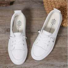 White Casual Shoes With Thick Platform, Slip-On Design For Easy Wear, Versatile, Comfortable, And In An Ins Style. They Feature Elastic Drawstrings And Are Suitable For Spring And Summer Outfits. - 白色 - 查看 4