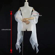 1pc White Organza Bridal Long Sleeve Arm Sleeves With Ribbon, Puff Sleeves, Detachable Black/Pink/Purple Decor Sleeves Bridal Accessory - Multicolor - View 4