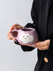 1pc Cute Cloud & Smiling Face Mug, Korean Ins Style Hand-Painted Adorable Ceramic Cup, Cloud Expression & Fashionable Lady Drinking Cup, Fun Cartoon Cute Coffee Mug, Tea Cup, Suitable For Home, Party, Birthday Gift, Souvenir - Multicolor - View 10