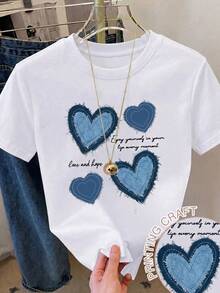 Casual Short-Sleeved, Crew-Neck T-Shirt With A Print, Ideal For Summer. Suitable For Children And Teenagers. Breathable And Sweat-Wicking. - 藍白色 - 查看 2