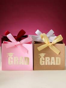 10pcs/Set Graduation Gift Box With "GRAD" Foil Print Design, Multi-Color Celebration Favors With Ribbon & Bow, Metal Texture Souvenir Bag, Festive Decoration - View 10