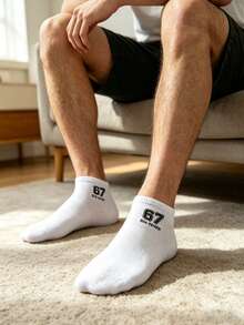 3/6/9/15 Đôi tất unisex màu đen trắng xám in số, kiểu dáng tối giản cơ bản, phù hợp cho mọi mùa. - Nhiều màu - Xem 4