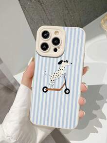 1pc Perforated Straight Edge Striped Puppy Painted Thick Anti-Drop Colorful Painted Phone Case, Compatible With IPhone / Galaxy / / 10/9/Note9/12C/Note11Pro/Note8Pro Anti-Drop Phone Protective Case - Multicolor - View 3