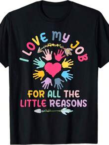 1 camiseta "Me amo mi trabajo por todas las pequeñas razones" para maestros de guardería, hombres y mujeres, 180g, 100% algodón. - Negro - Ver 6