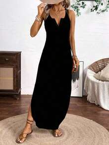 Vestido Maxi de Tirantes Finos con Rayas Verticales Multicolor para Mujer BDSHJKa - Negro - Ver 12