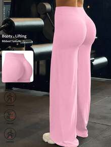 Estos pantalones anchos de yoga de unicolor son cómodos y estilizadores, adecuados para correr, hacer ejercicio y diversas actividades de yoga.Primavera - Rosa - Ver 1