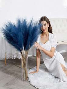 1pc/3pcs/5pcs/6pcs/8pcs/15pcs/20pcs 55cm/97cm Artificial Pampas Grass, Fake Plants Home Decor, Indoor Decoration, Deep Blue Artificial Turf Grass, Real Grass Flower Decor, Large Artificial Grass Branches, Suitable For Living Room Floor Vase Decor, Grass Vase Filler, Floor Vase Filler, Boho Style Home Decor - Dark Blue - View 7