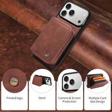 Wallet Zipper Card Holder Phone Case, RFID Blocking & Shockproof Protective Leather Cover With Stand Function, Compatible With IPhone 17Pro Max, 17Pro, 17Air, 17, 15, 16 ProMax, 14 Pro, 13, 12, 11, - Brown - View 7