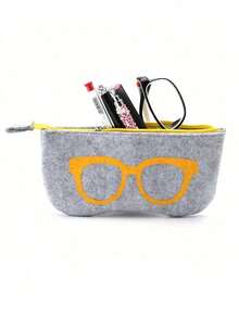 1pc Fashion Multicolor Eyeglasses Pattern Felt Zipper Eyeglasses Case, Portable Lightweight Unisex Eyewear Storage Bag, Shock-Proof Protection, Suitable For Travel, Business, Daily Use, Outdoor, 5 Color Options - Multicolor - View 6