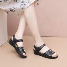 Women's Summer Sandals - Casual Solid Color, Breathable Hollow-Out Design, Hook And Loop Closure, Flat Heel Beach Shoes, Multifunctional Flat Sandals | Comfortable Fit - Black - View 6