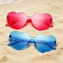 3/15/19 pièces Lunettes sans cadre en forme de cœur, accessoires photo de fête, set de lunettes en forme de cœur, lunettes rétro en forme de cœur, lunettes hippie, design de cœur des années 90, convient pour les fêtes, mariages, carnavals, Halloween - Lunettes en forme de cœur - Voir 2
