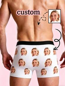 1pc Customized Photo Print Men's Comfortable Stretchy Funny Personalized Valentine's Day Gag Gift Underwear - White - View 3