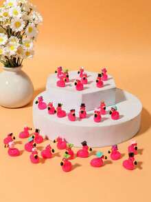 200pcs Mini Resin Flamingo Figurines, Glitter Pink Flamingo With Hat Decor, Suitable For DIY Fairy Garden, Micro Landscape, Valentine's Day, Christmas, Wedding, Sensory Box, Collection Display, Car Interior Accessories (Random Style) - Multicolor - View 8
