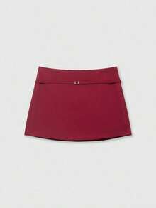 Falda pantalón negra de unicolor minimalista para uso casual, oficina y viajes, con hebilla y cinturón, para verano - Burdeos - Ver 1