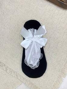 1/5 Đôi tất kiểu ballerina ngọt ngào, viền ren, thắt nơ, chất liệu lụa pha, hàng mới về mùa xuân/hè. - Nhiều màu - Xem 11